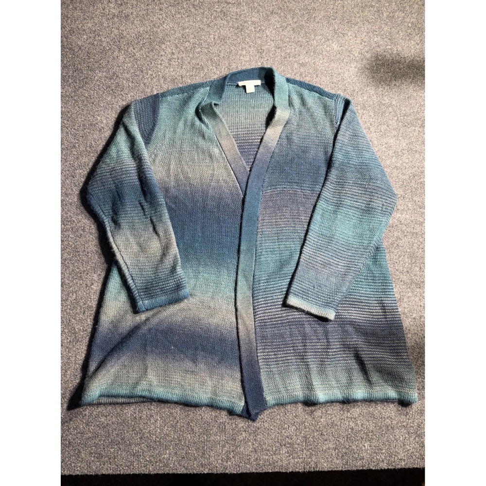 Coldwater Creek Blue Ombre Open Front Cardigan Sweater Wool Blend‎ Size L